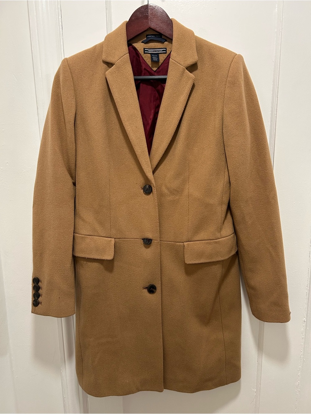Tommy Hilfiger Camel Wool-Blend Single-Breasted Coat